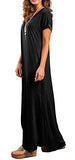 Women's Casual Loose Pocket Long Dress Short Sleeve Split Maxi Dresses