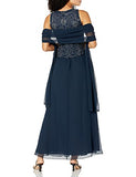 Women's Sleeveless Scallop Long Beaded Dress W/Scarf Special Occasion | Original Brand | Women's Cocktail Dresses
