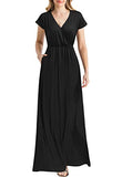 Black Women Cap Sleeve Loose Plain Pockets Maxi Casual Formal Long Dresses - REPHYLLIS | Women's Formal Dresses