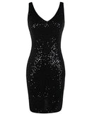 Women's Sequin Cocktail Dress V Neck Bodycon Glitter Party Dress