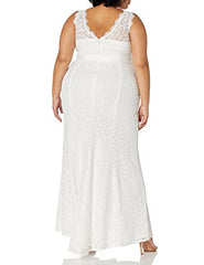 Women's Sleeveless Lace Gown With Illusion V-neckline