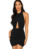 Women's Sexy Halter Ruched Bodycon Backless Wrap Party Cocktail Mini Dress