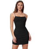 Women's Ruched Bust Spaghetti Strap Mini Cami Bodycon Short Dress