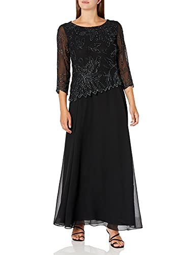 Plus Size Womens Sheer Sleeve Floral Beaded Long Dress