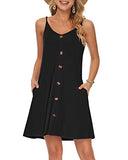 Black Summer Dress Spaghetti Strap Dresses Beach Cover Ups Casual V Neck Mini Sundress with Pockets - WNEEDU | Women's Casual Dresses