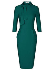 Dark Green Women's Classic Vintage Tie Neck Formal Cocktail Dress With Pocket Muxxn | Women's Work Dresses