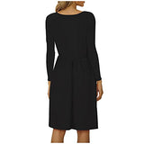 Ladies Casual Ladies Long Sleeve O-Neck Pockets Printed Ladies Dress Bodycon Dress Office Wear for Casual Club Cocktail Evening Gowns Work UK Size 8-26 | Women's Work Dresses