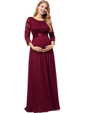 Women's Long Sleeve Lace Wrapped Ruched Maxi Chiffon Maternity Party Dress 7412-YF