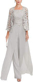 Women's 3 Pieces Lace Pant Suits with Long Sleeves Plus Size Jacket Dress