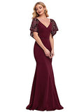 Women's Deep V-Neck Fishtail Maxi Dress Long Wedding Guest Dress 0550