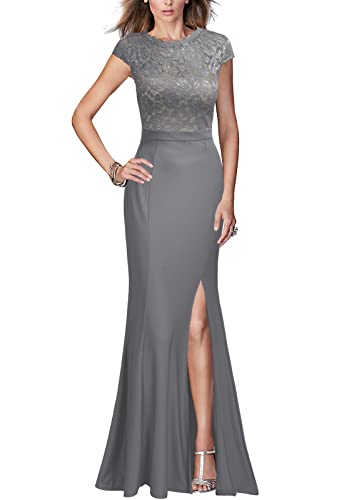 Grey Women's Retro Floral Lace Vintage Wedding Maxi Formal Long Dress - REPHYLLIS | Women's Formal Dresses