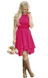 Women's Country High Low Halter Chiffon Bridesmaid Dress Western Wedding Guest Dress