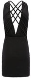 Women's Sexy Deep V Neck Backless Criss Cross Spaghtti Strap Club Bodycon Mini Dress