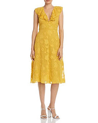 Ruffle Midi Dress,  Antique Moss,  Size 0 Yellows