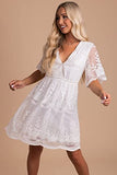 Women's V-neck Floral Lace Cocktail Dress Lace Sleeve Casual Mini Dresses Wedding Shower Guest Bridesmaid Party Dress | Women's Cocktail Dresses