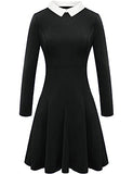 Women's Halloween Black Wednesday Addams Peter Pan Collar Long Sleeve Flare Skater Dress XS-XXL