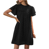 Casual Chiffon Dress for Women Crewneck Short Sleeve Skirt Wool Ball Printed Mesh Splicing Dress Knee-Length Dress | Original Brand