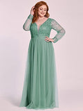 Women's V Neck Long Sleeve Sequin Embroidery Floor Length Formal Dress - Sara Clothes