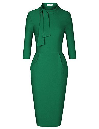 Green Women's Classic Vintage Tie Neck Formal Cocktail Dress With Pocket Muxxn | Women's Work Dresses