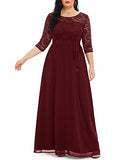 Fashion Women's Plus Size Formal Lace Chiffon 3/4 Sleeve V-Back Wedding Evening Party Maxi Dress