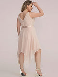 Women's V Neck Lace Embroidery Asymmetric Chiffon Evening Gowns Cocktail Dress 0207-pz | Women's Cocktail Dresses