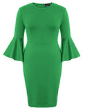 Hanna Nikole Women Plus Size Ruffle Bell Sleeve Flounce Cocktail Pencil Dress | Women's Casual Dresses