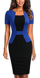 Women's Short Sleeve Colorblock Sheath Pencil Business Church Dress | Women's Work Dresses