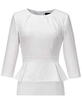 Womens Pleated Crew Neck Peplum Wear to Work Office Sheath Dress | Women's Work Dresses