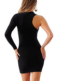 Women's One Shoulder Bodycon Long Sleeve Cut Out Sexy Asymmetrical Mini Dress