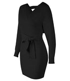 Mansy Women's Sexy Cocktail Batwing Long Sleeve Backless Mock Wrap Knit Sweater Mini Dress