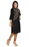 Women Indian Long Black Raw Silk Kurti Tunic Kurta Shirt Dress Embroidery BD345