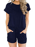 Navyblue Summer Crewneck Casual Loose Short Sleeve Jumpsuit Rompers One Piece Pajamas Loungewear with Pockets - ANRABESS | Women's Romper & Jumper Suit