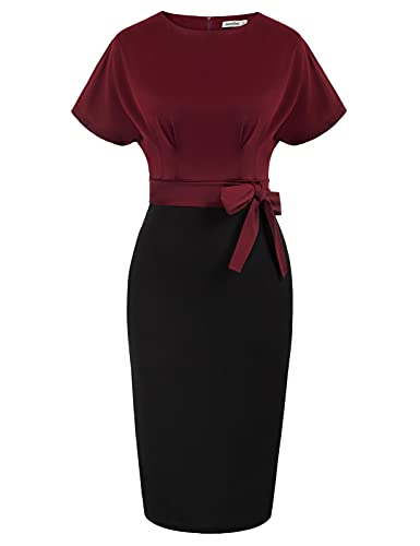 Red Black Women's Bodycon Pencil Dress Office Wear To Work Dresses With Pocket Belt Jasambac