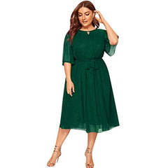 Women's Plus Size Half Sleeve Round Neck Cocktail Midi Dress Ruffle Party Dresses