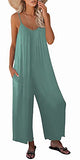 Light Green Casual Sleeveless Strap Loose Adjustable Jumpsuits Stretchy Long Pants Romper with Pockets - SNUGWIND | Women's Romper & Jumper Suit