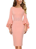 Elegant Bell Sleeve Cocktail Party Bodycon Pencil Sheath Dress