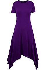 Fashion Star Womens Plain Hanky Hem Flared Swing Midi Dress | Women's Casual Dresses