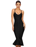 Women's Mermaid Spaghetti Strap V Neck Bodycon Midi Cocktail Bandage Dress