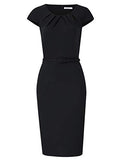 Black Short Sleeve Women's Work Dress V-Neck Business Dress Slim Bodycon Pencil Dress - KOJOOIN | Women's Work Dresses