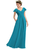 Noras dress V Neck Chiffon Bridesmaid Dresses with Pockets Long Evening Gown Ruffle Sleeve Formal Gowns for Women B149