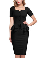 AISIZE Women's 1940s Vintage Square Peplum Bodycon Cocktail Dress | Women's Cocktail Dresses