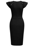 Women's Vintage Ruffle Trim Lace Sleeveless Bodycon Cocktail Dress