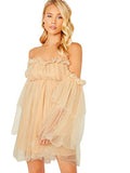 Women's Romantic Off Shoulder Flounce Long Sleeve Wedding Ruffle Mesh Party Mini Dress | Women's Cocktail Dresses