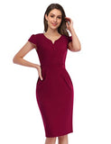 Maroon Women's Work Dress V-Neck Business Dress Slim Bodycon Pencil Dress - KOJOOIN | Women's Work Dresses