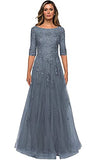 Women's Mother of The Bride Dresses Long Formal Gowns Evening Party Lace Appliques Tulle with Sleeves