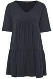 Yours Limited Collection Black Ribbed Tiered Smock Dress - Women's - Plus Size Curve | Women's Casual Dresses