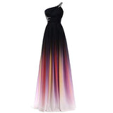 Kivary Sheer Beaded Halter Gradient Ombre Chiffon Long Prom Evening Dresses