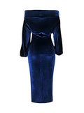 Womens One Off Shoulder Midi Dress Long Sleeve Velvet Sexy Bodycon Party Pencil Dress