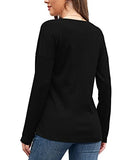 WNEEDU Women's Waffle Knit Tunic Tops Loose Long Sleeve Button Up V Neck Henley Shirts (Y Black,M) | Women's Sweaters