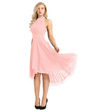 Women's Sleeveless High Low Bridesmaid Dresses Chiffon Halter Party Dress